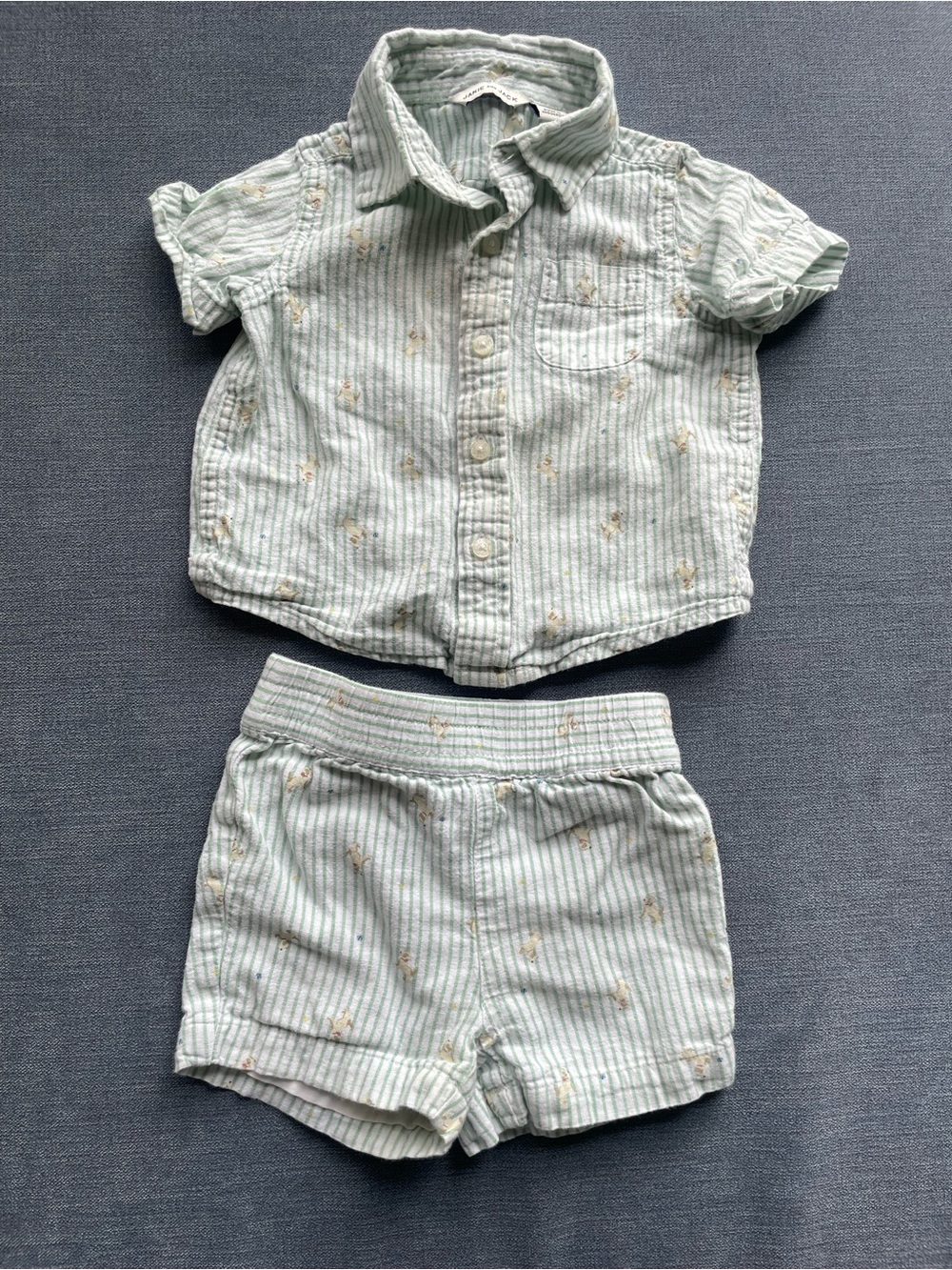 Janie and Jack Light Mint Striped Shirt & Shorts Set